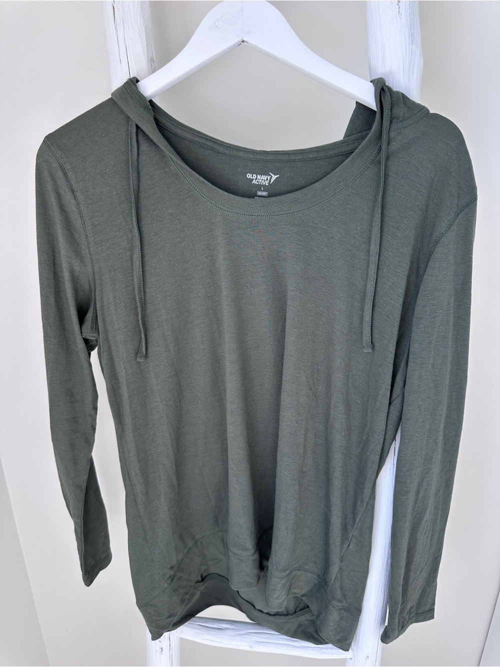 Old Navy Active Go Dry Olive Green Lightweight Hooded Long Sleeve Top Size L